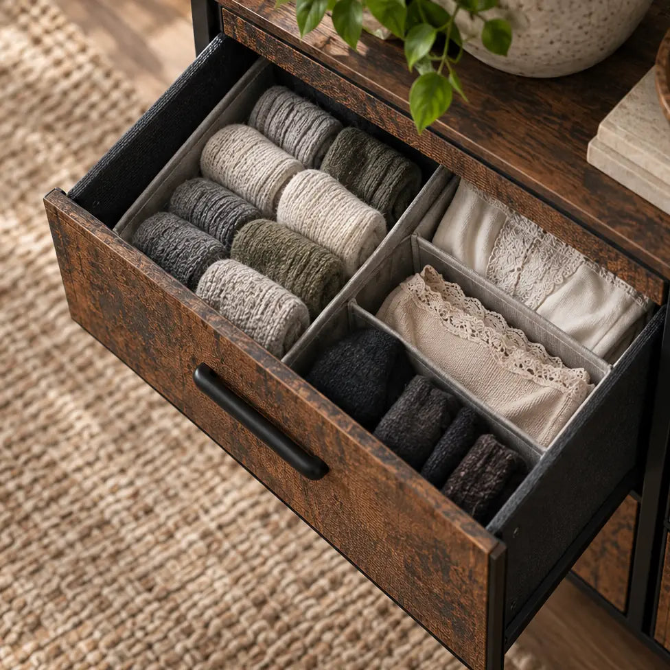 Rustic Brown 6-Drawer Dresser — storage socks